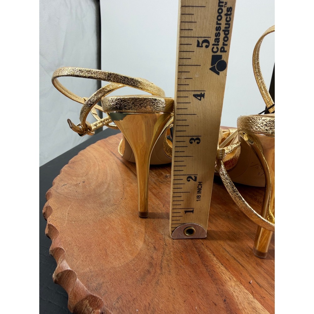 Zara metallic cover front strappy sandals heels gold High Heel 37 6.5 Square Toe - Picture 8 of 10
